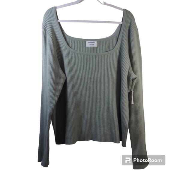 Old Navy Fitted Cropped Square-Neck Rib-Knit Sweater Silver Sage Size 3X - Picture 1 of 10